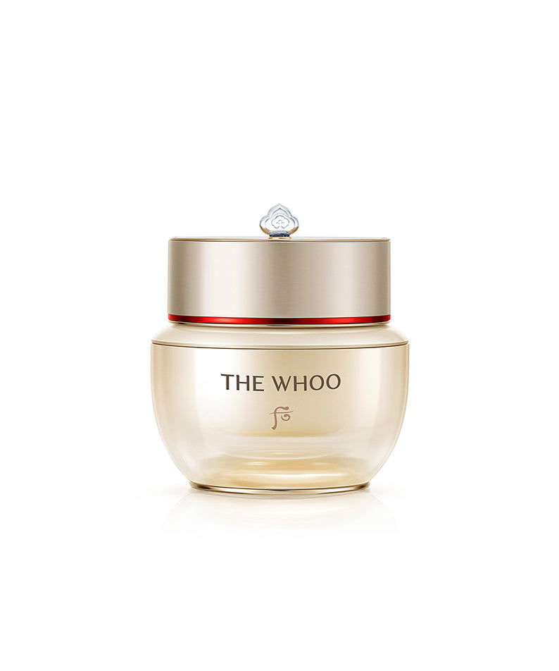 Pot de crème THE WHOO Bicheop Ja Yoon Cream 50ml sur fond blanc, soins de la peau luxueux et hydratants.