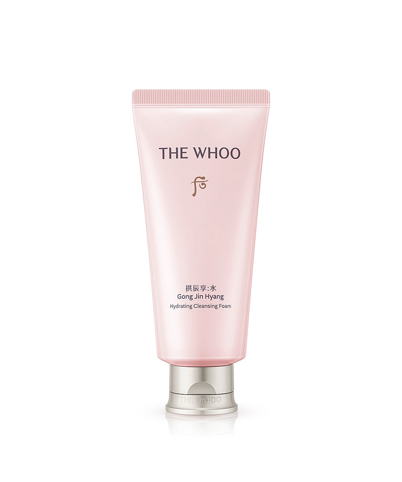 Tube de THE WHOO Gong Jin Hyang Hydrating Cleansing Foam 180ml, nettoyant hydratant visage, soin de luxe pour la peau.