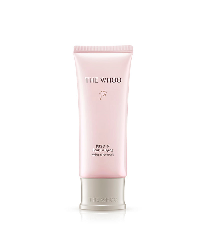 Tube de 100ml de THE WHOO Gong Jin Hyang Hydrating Face Mask sur fond blanc, produit de soin hydratant pour le visage.