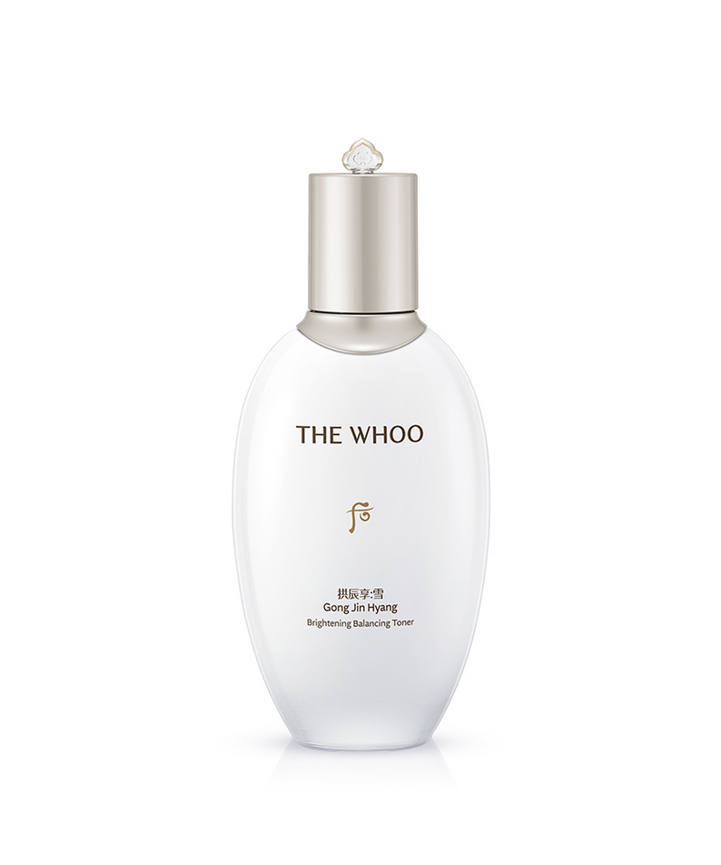 THE WHOO Gongjinhyangseol Whitening Balaning Toner 150ml, flacon blanc sur fond clair, marque THE WHOO, contexte beauté