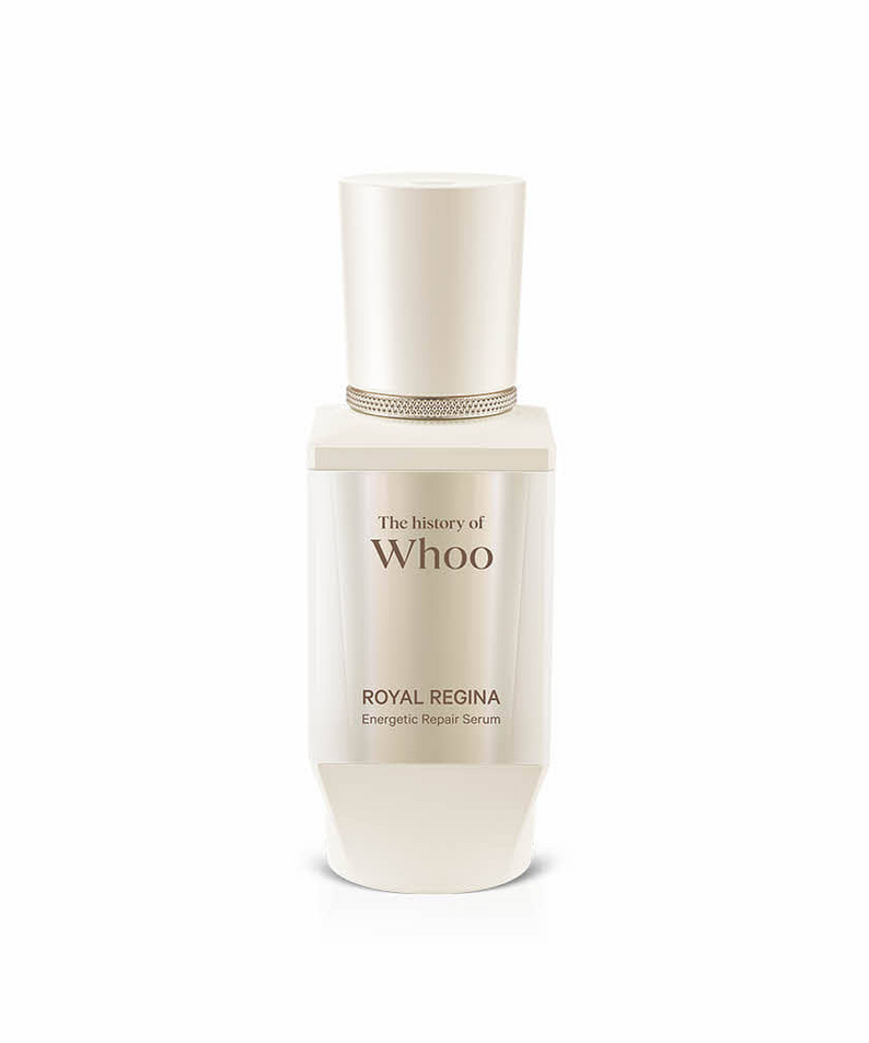 Flacon de 30ml de THE WHOO Royal Regina Energatic Repair Serum, beauté luxueuse et soin réparateur énergisant.