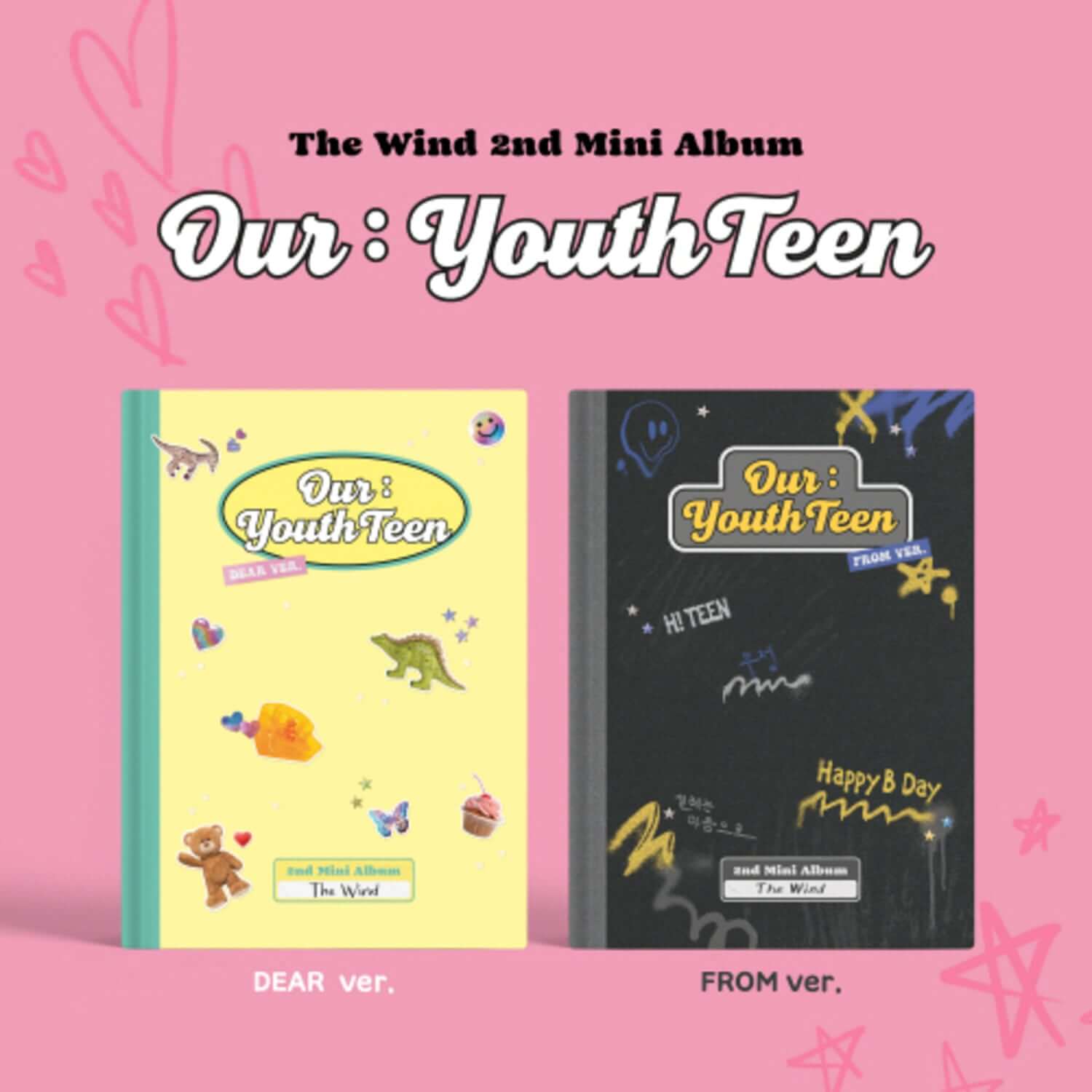 THE WIND - 2nd Album [Our : YouthTeen] (DEAR ver. / FROM ver.) (Set of 2) - Album Kpop, coffret sur fond rose