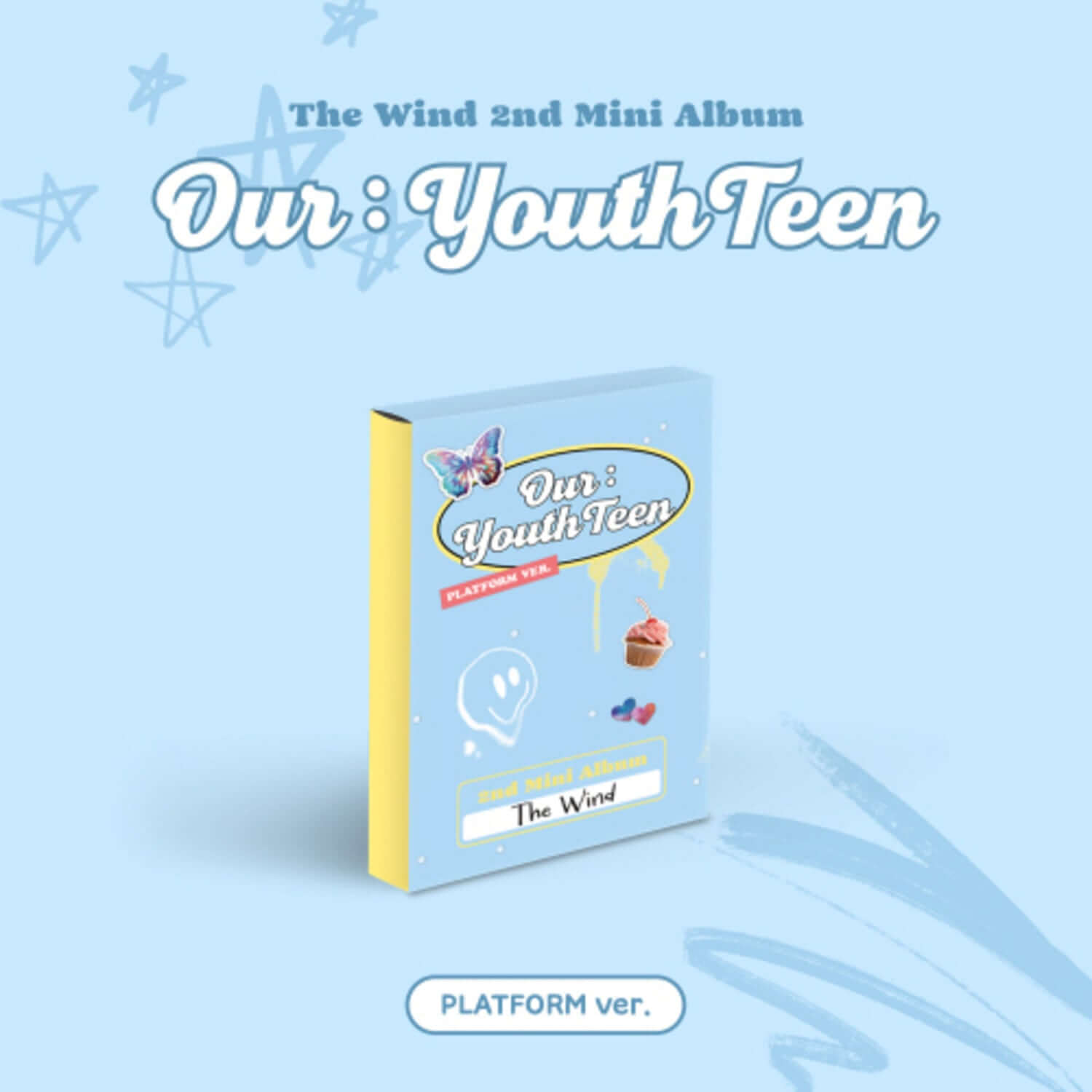 THE WIND - 2nd Album [Our : YouthTeen] (Platform ver.) - Album Kpop, couverture bleue Our : YouthTeen, visuel plateforme.