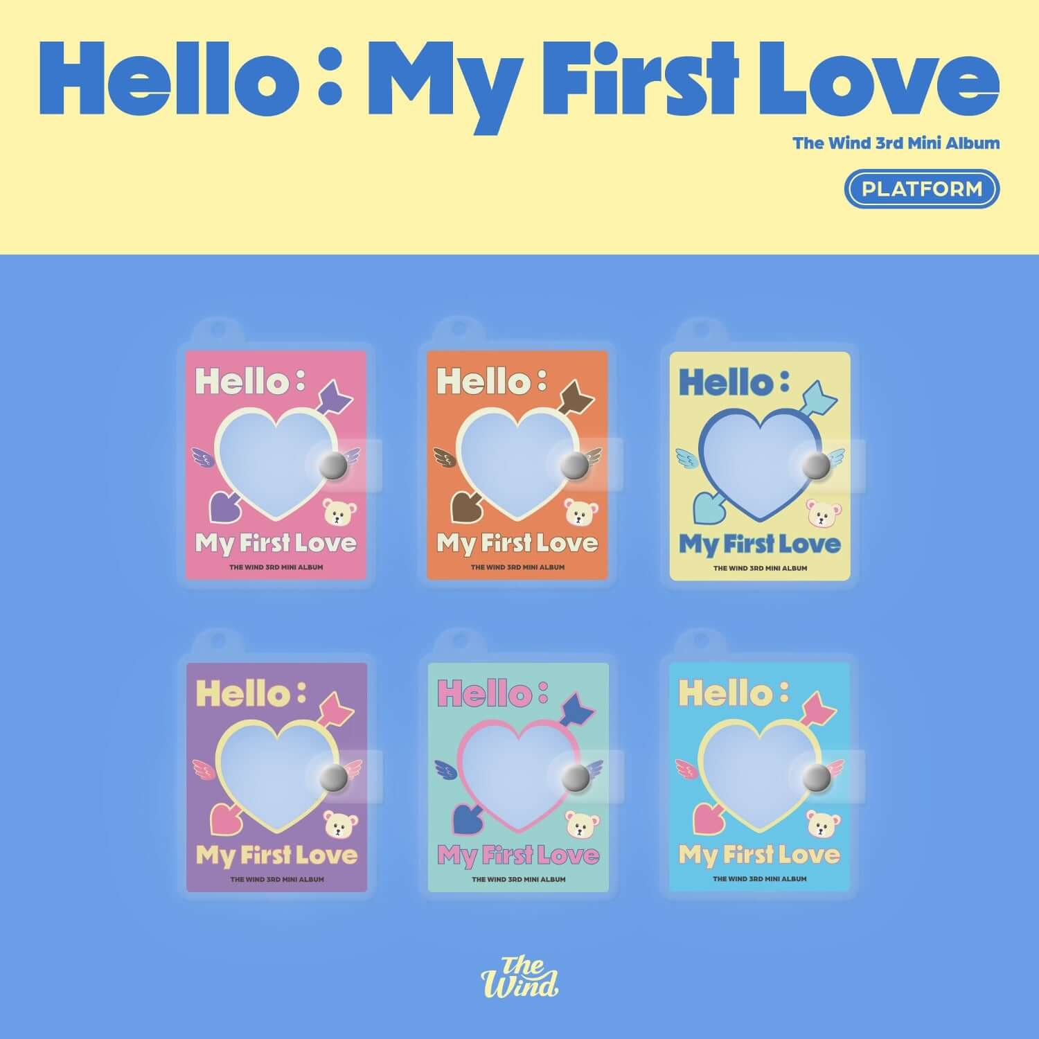 THE WIND - 3rd Album [Hello : My First Love] (PLATFORM Ver.)(Random) - Album Kpop, visuel bleu avec 6 versions “Hello: My First Love”
