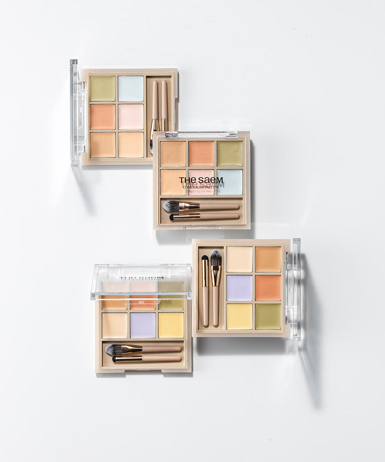 Palette THE SAEM Cover Perfection Concealer avec plusieurs teintes sur un fond blanc épuré.