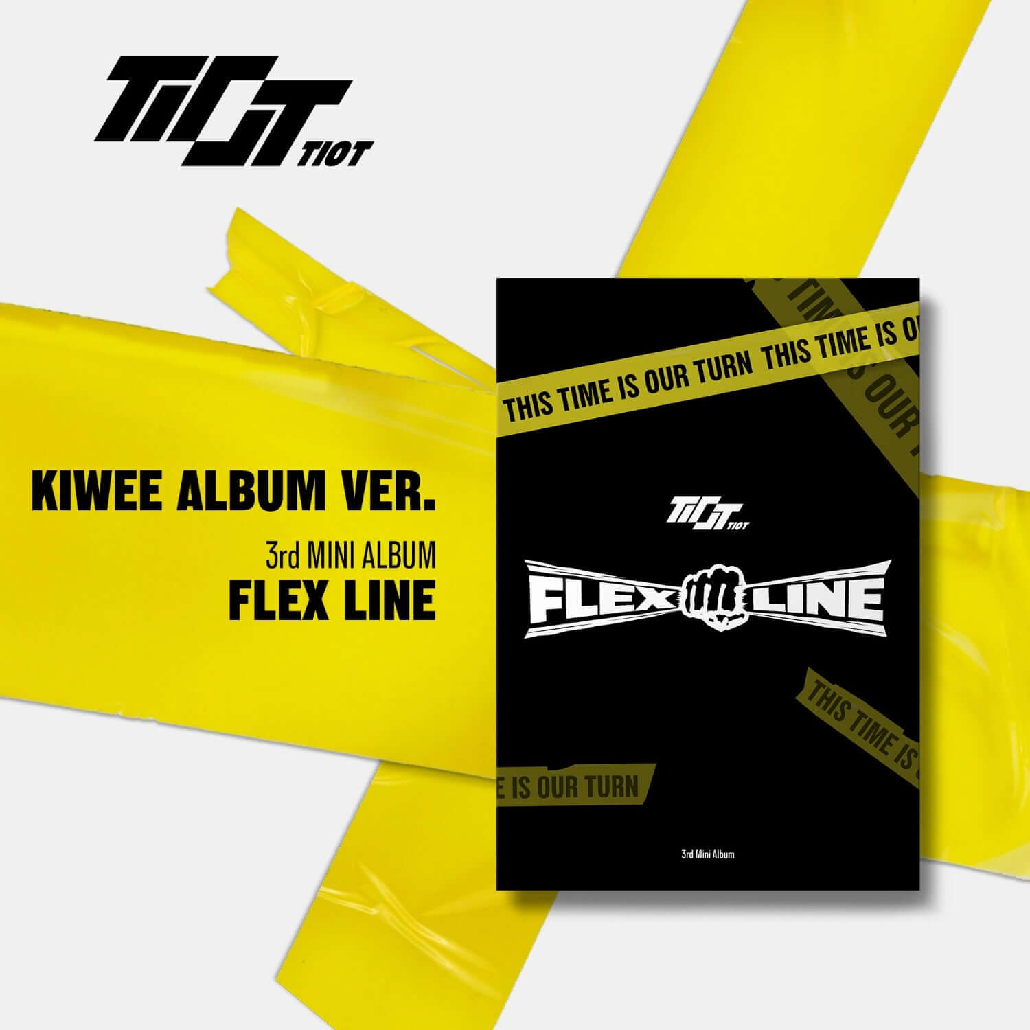 TIOT - 3rd Mini Album [FLEX LINE] [kiwee ALBUM Ver.] (Platform album) Kpop : visuel jaune, cover et logo TIOT.