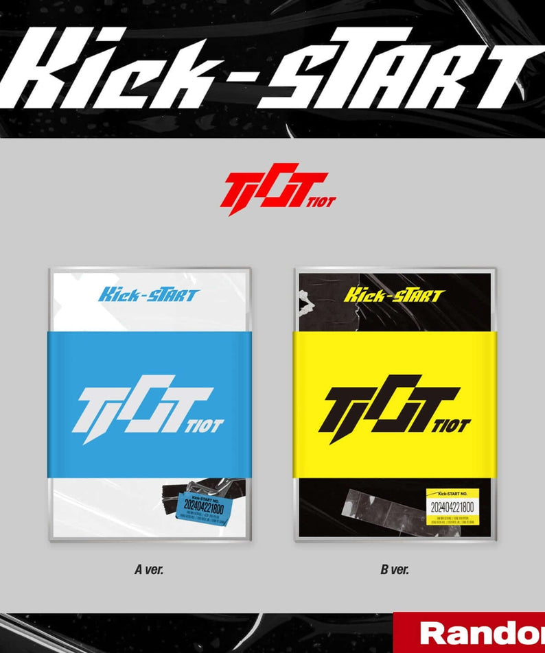 TIOT - [Kick-START] (PLVE Ver.) (Random) - Album Kpop, visuel cover T.O.T sur fond noir, couleurs bleu/jaune, coffret random