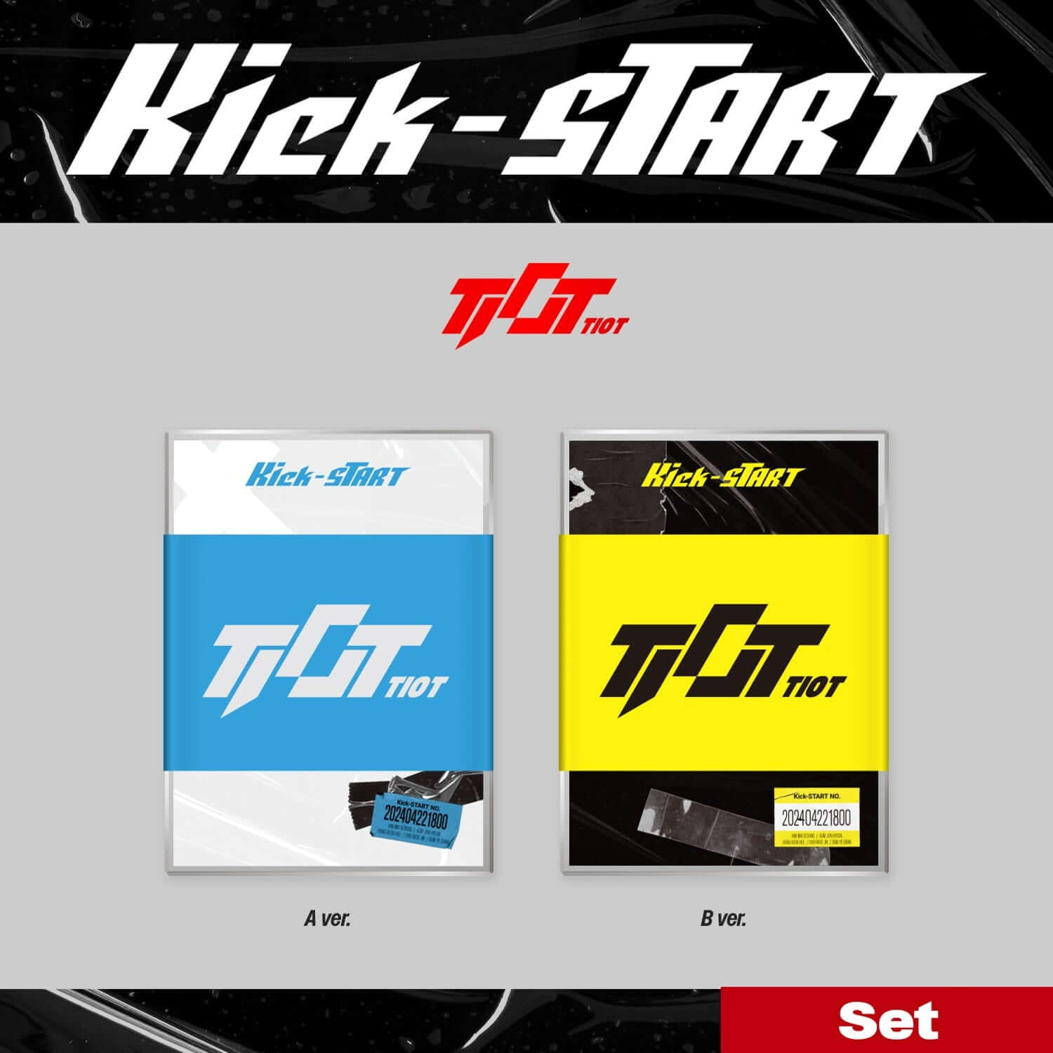 TIOT - [Kick-START] (PLVE Ver.) (Set) - Album Kpop de la marque TIOT, coffret avec A ver. et B ver. visuel noir/bleu/jaune