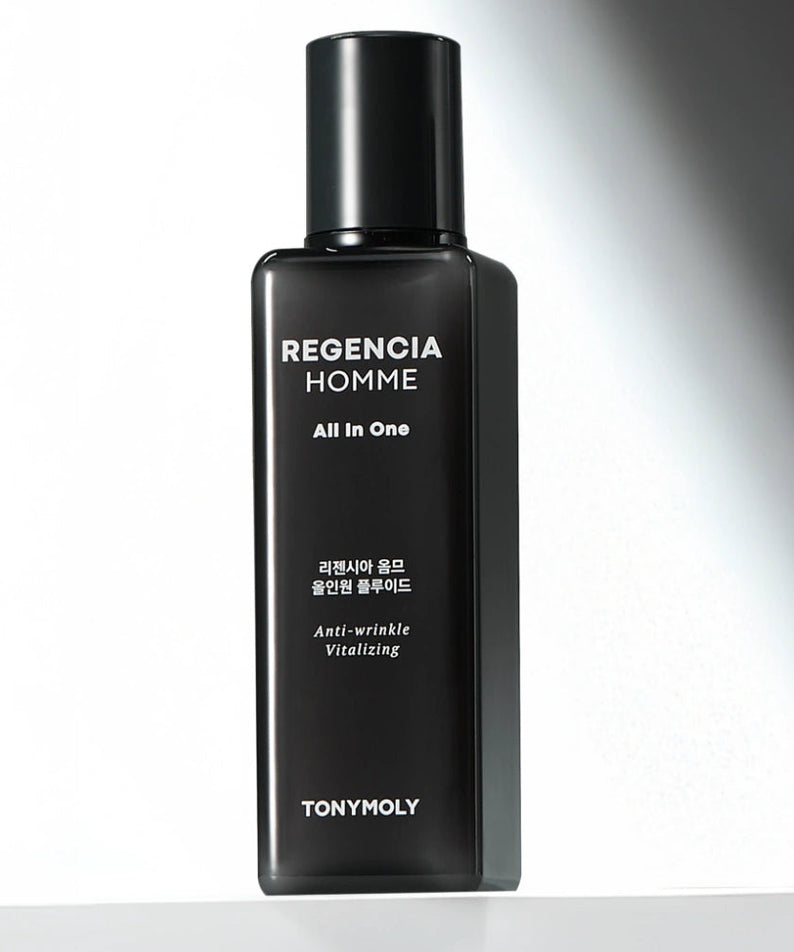 TONYMOLY Regencia Homme All-in-One Fluid 150ml, flacon noir sur fond clair, produit de soin visage homme TONYMOLY