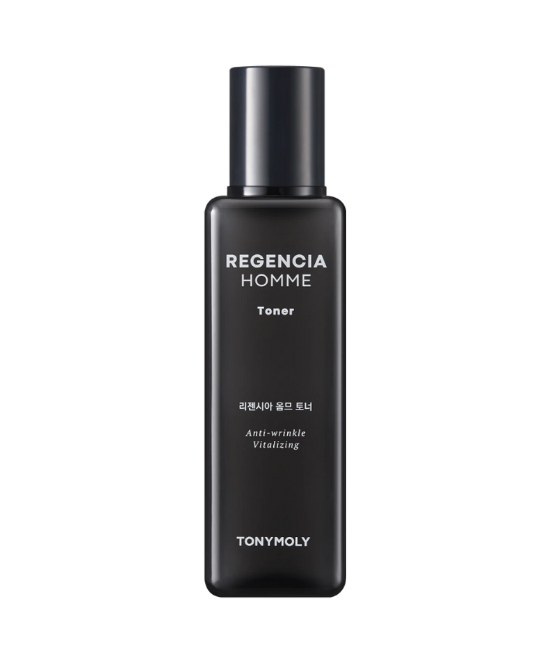 TONYMOLY Regencia Homme Toner 150ml, flacon noir sur fond sombre, produit de soin visage homme TONYMOLY