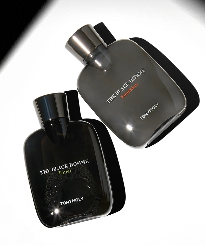 TONYMOLY The Black Homme 2 Pieces Set, flacons noir et argent sur fond clair, pack homme de la marque TONYMOLY