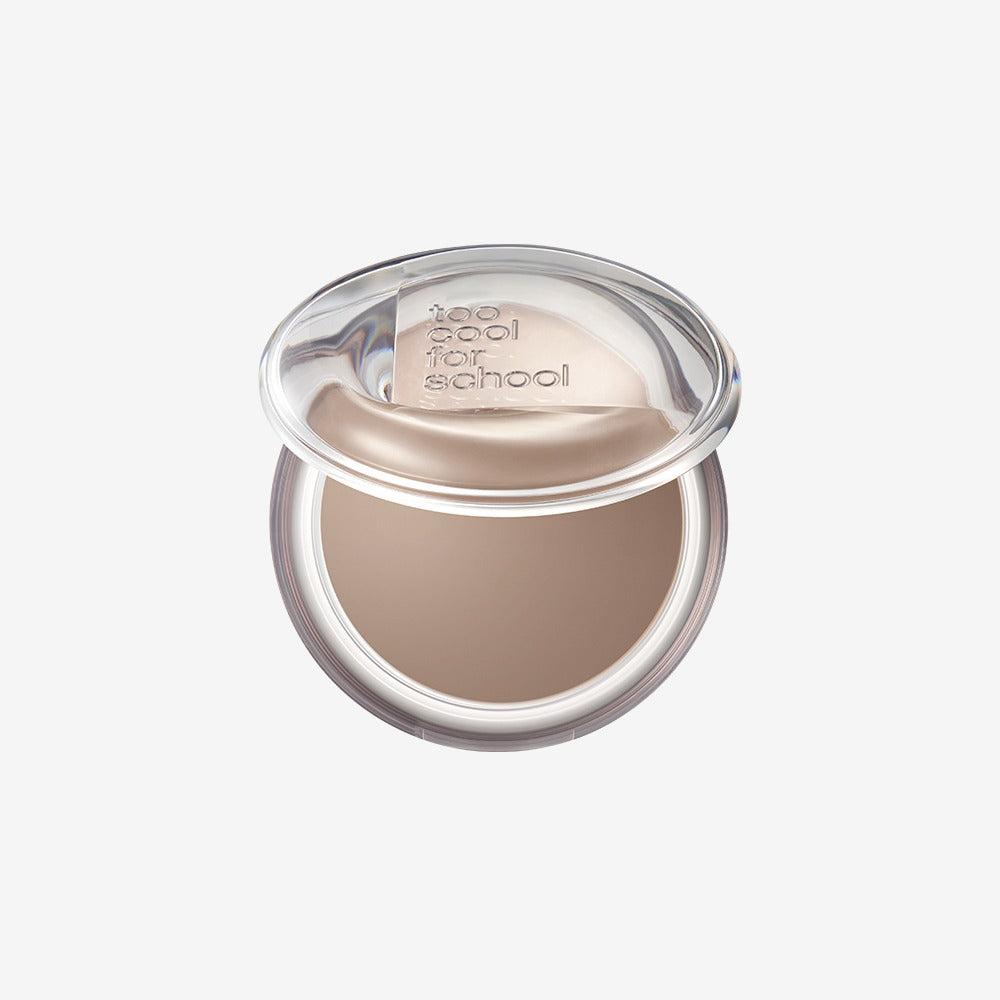 TOO COOL FOR SCHOOL Veiled Contour, poudre sculptante en pot translucide sur fond blanc, produit maquillage.