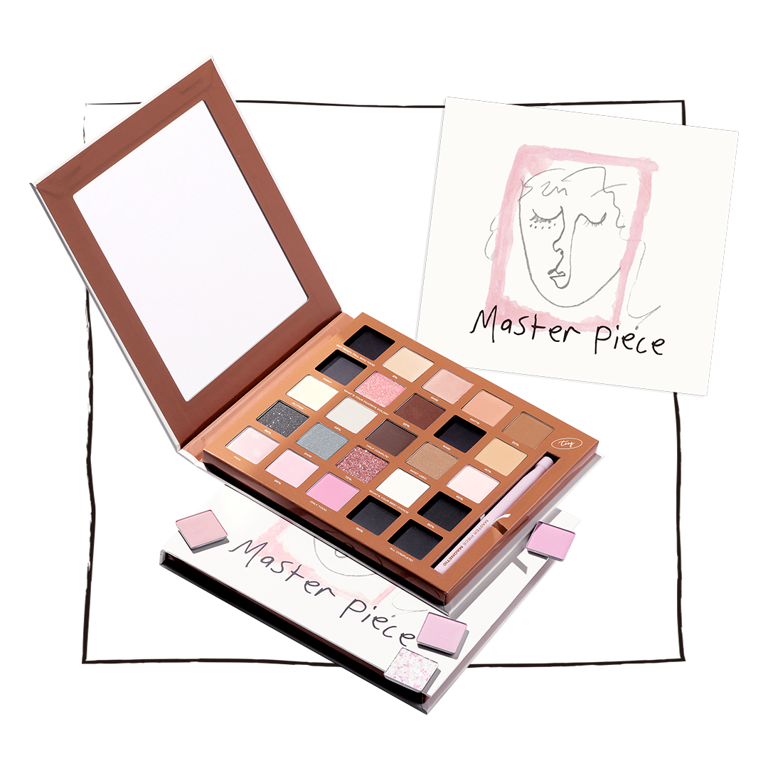 TOOQ One by Genuine Magnetic Shadow 25-Color Palette, palette maquillage 25 teintes; vue ouverte sur fond clair, marque TOOQ.