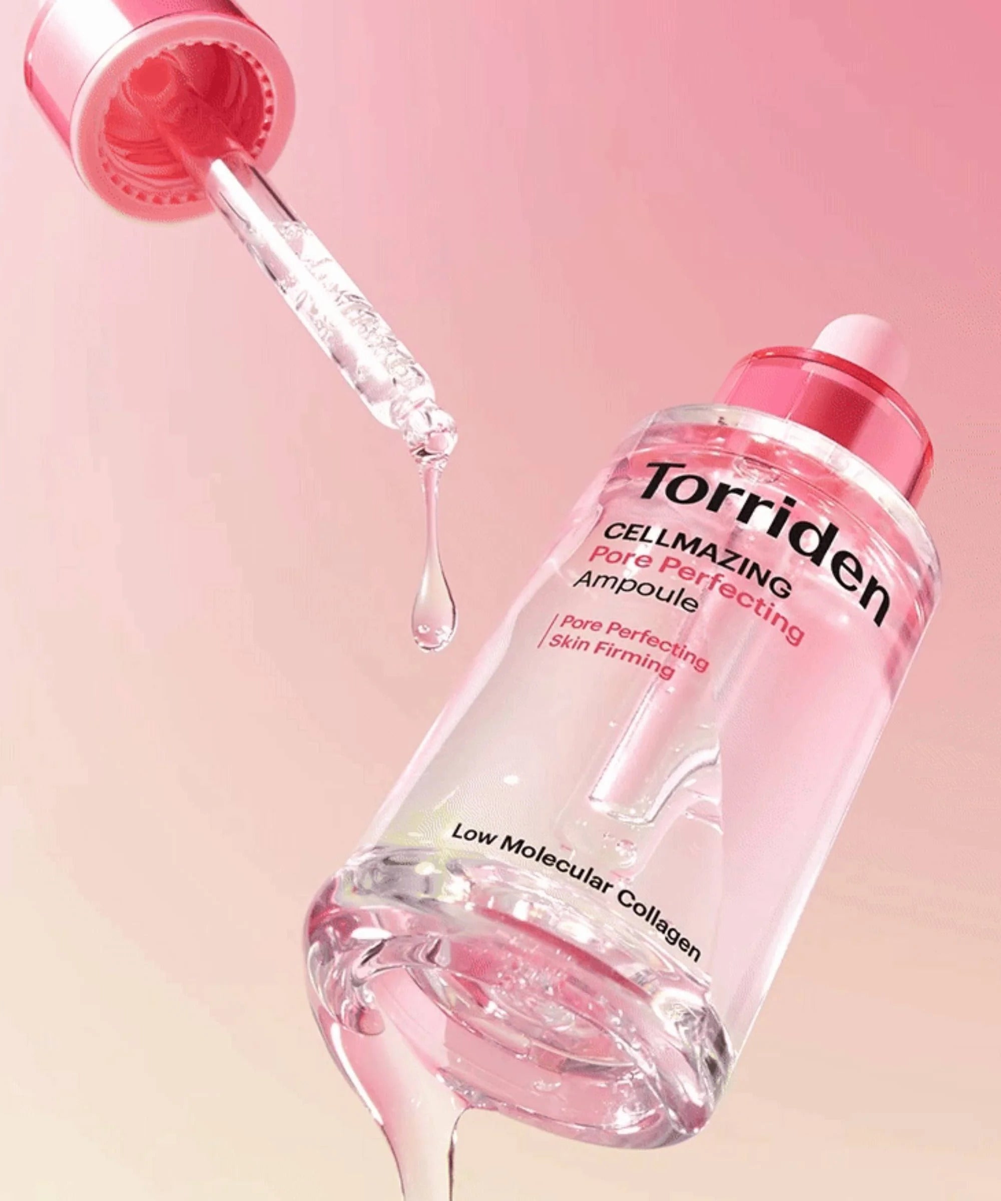 TORRIDEN Cellmazing Pore Perfecting Ampoule 30ml de la marque Torriden, flacon rose sur fond pastel, sérum goutte