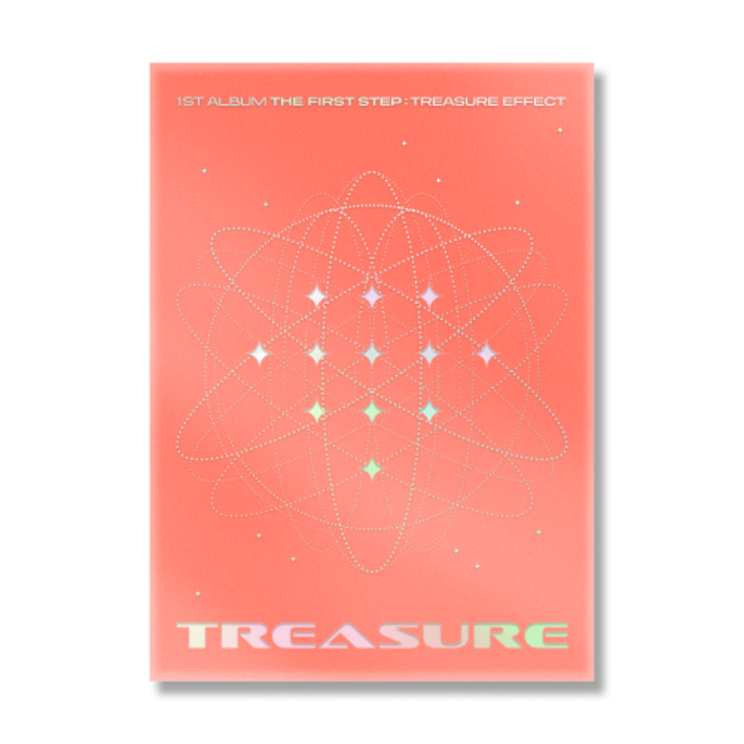 TREASURE - 1st ALBUM [THE FIRST STEP : TREASURE EFFECT] ORANGE ver. - Album Kpop, pochette orange avec motif énergétique.