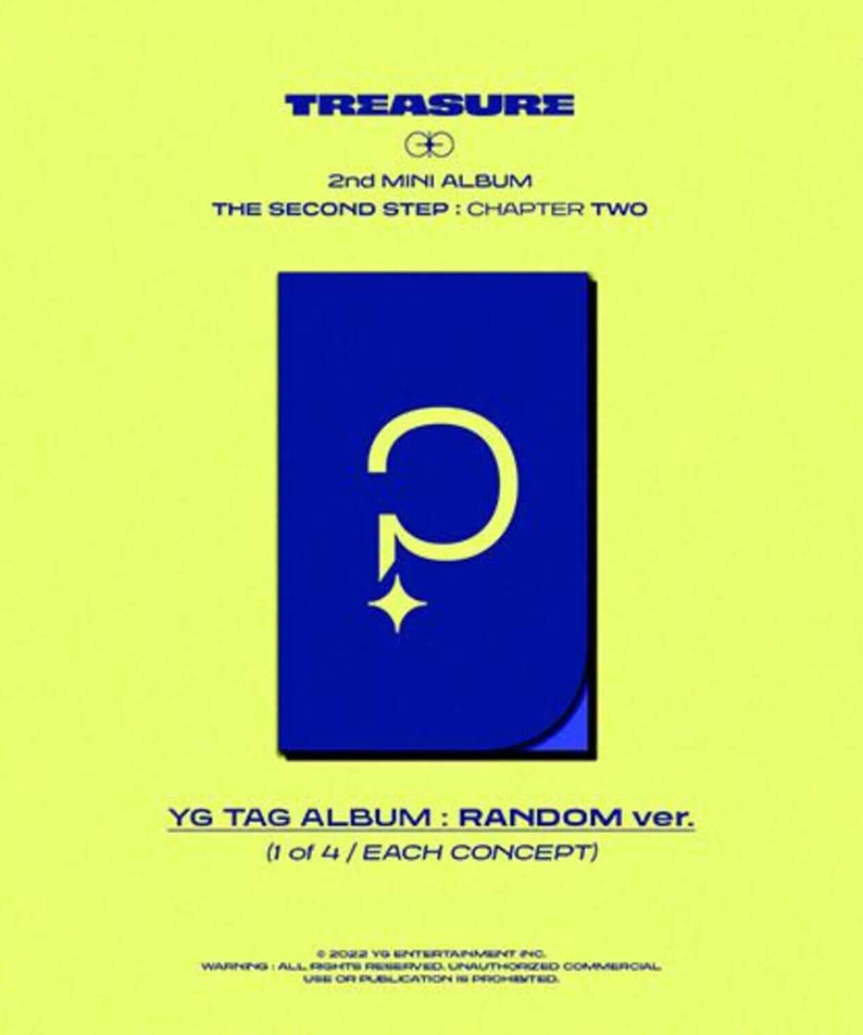 TREASURE - 2nd MINI ALBUM [THE SECOND STEP : CHAPTER TWO] (YG TAG ALBUM ) (4 Random 1) - couverture jaune, design bleu