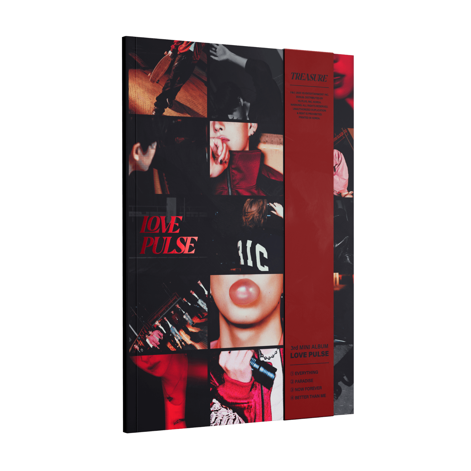 TREASURE - 3rd MINI ALBUM [LOVE PULSE] (STREET VER.) - Album Kpop, pochette STREET avec visuels urbains rouges et noirs