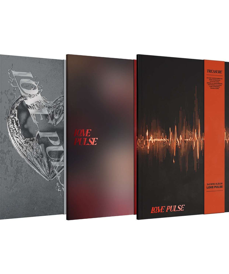 TREASURE - 3rd MINI ALBUM [LOVE PULSE] (Set of 3) - Album Kpop, coffrets photos noir et rouge sur fond blanc