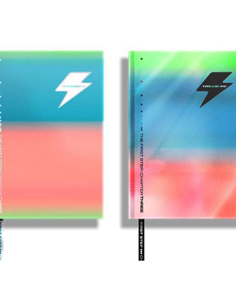 TREASURE - 3rd Single Album [THE FIRST STEP : CHAPTER THREE] - Album Kpop : pochettes bleu/vert et rose, duo CD.