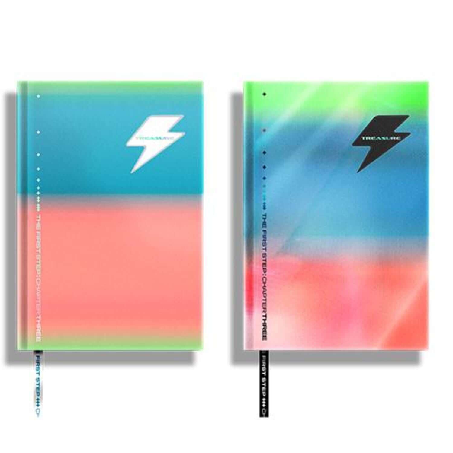 TREASURE - 3rd Single Album [THE FIRST STEP : CHAPTER THREE] - Album Kpop : pochettes bleu/vert et rose, duo CD.