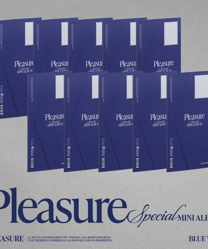 TREASURE - SPECIAL MINI ALBUM [PLEASURE] [BLUE VER.] - Album Kpop bleu, visuels “Pleasure” sur pochettes, pack de plusieurs albums