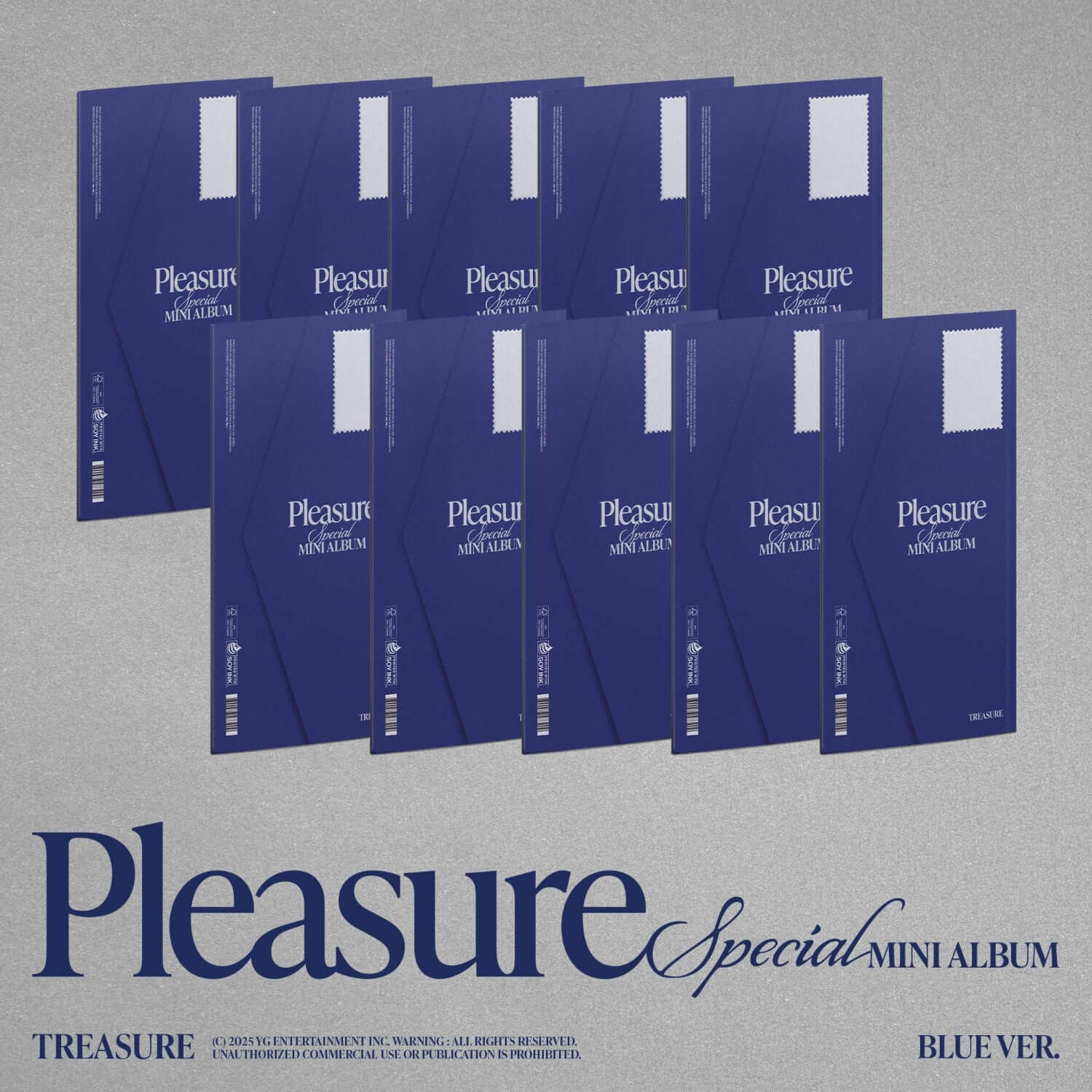 TREASURE - SPECIAL MINI ALBUM [PLEASURE] [BLUE VER.] - Album Kpop bleu, visuels “Pleasure” sur pochettes, pack de plusieurs albums