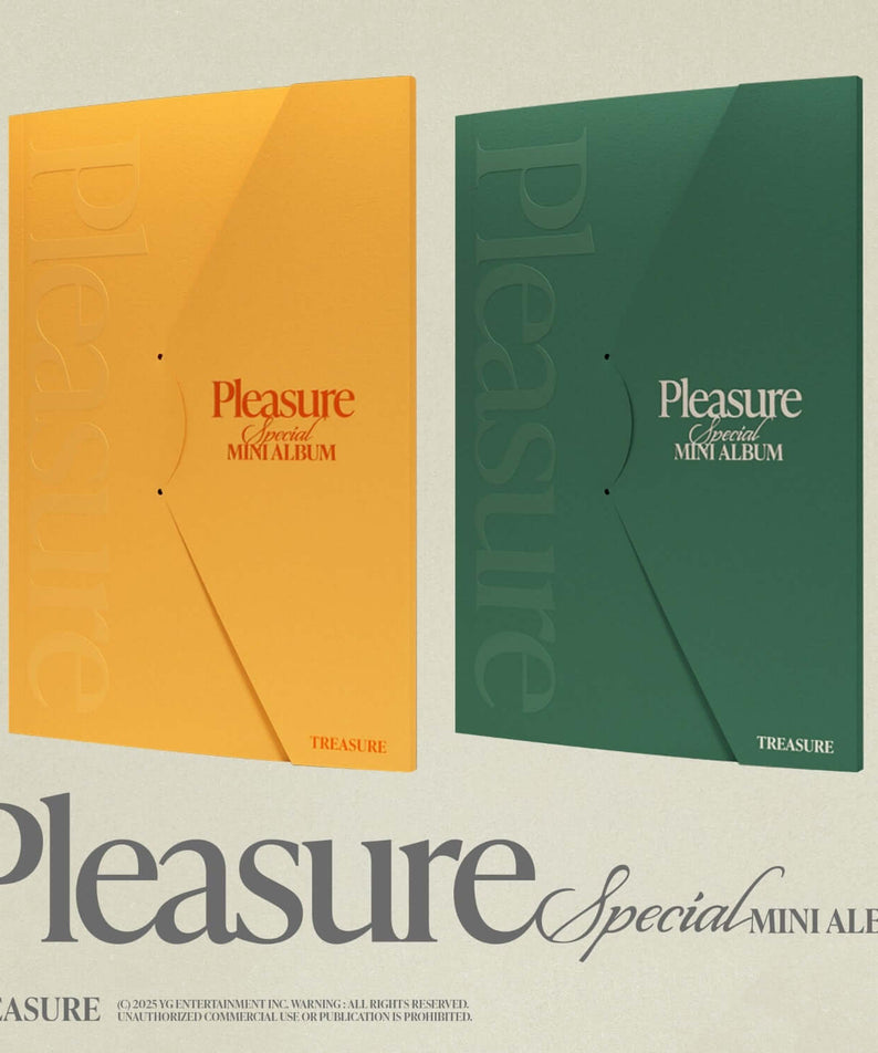 TREASURE - SPECIAL MINI ALBUM [PLEASURE] [YELLOW VER. + GREEN VER.] - album Kpop, couverture jaune et verte, visuel Pleasure