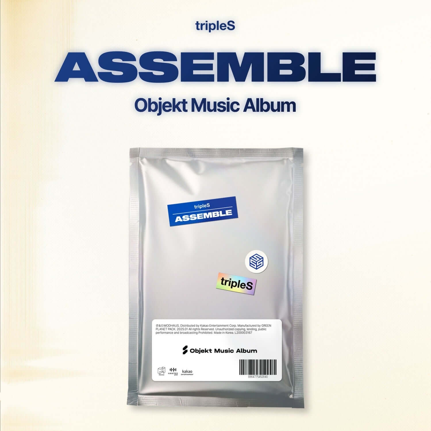 TRIPLES - [ASSEMBLE] (Objekt Music Album) - Album Kpop, visuel de pochette du CD avec pack “ASSEMBLE” et logo triplES.