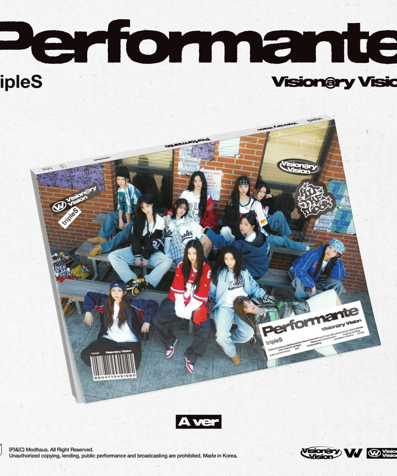 TRIPLES - [Visionary Vision ] (A ver.) - Album Kpop, pack photo “Performance” avec groupe assis devant mur briques
