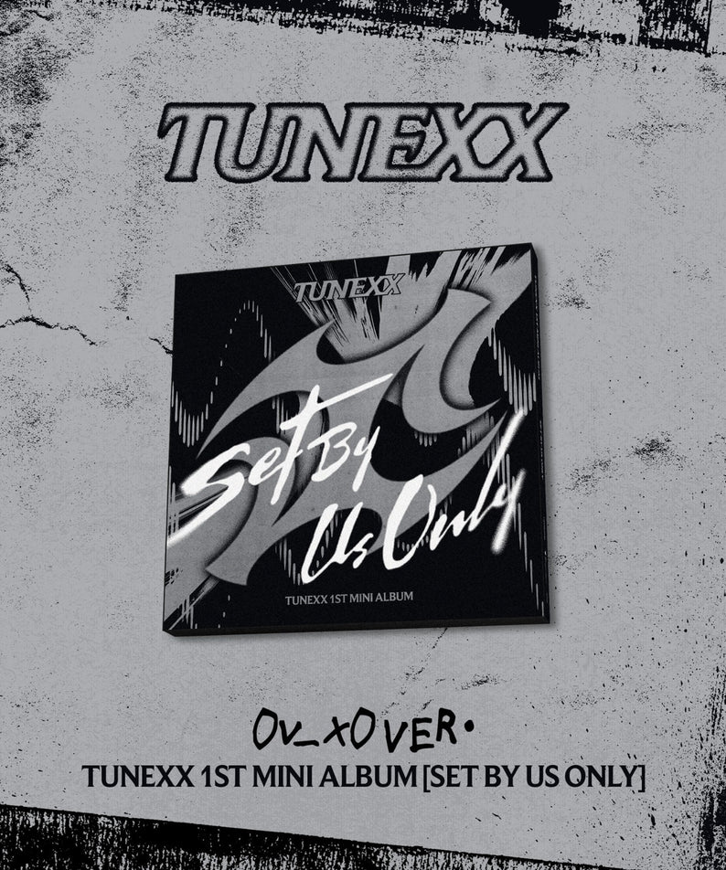 TUNEXX - 1st Album [SET BY US ONLY] (0v_x0 ver.) - Album Kpop, pochette sur fond noir/gris, mini album officiel