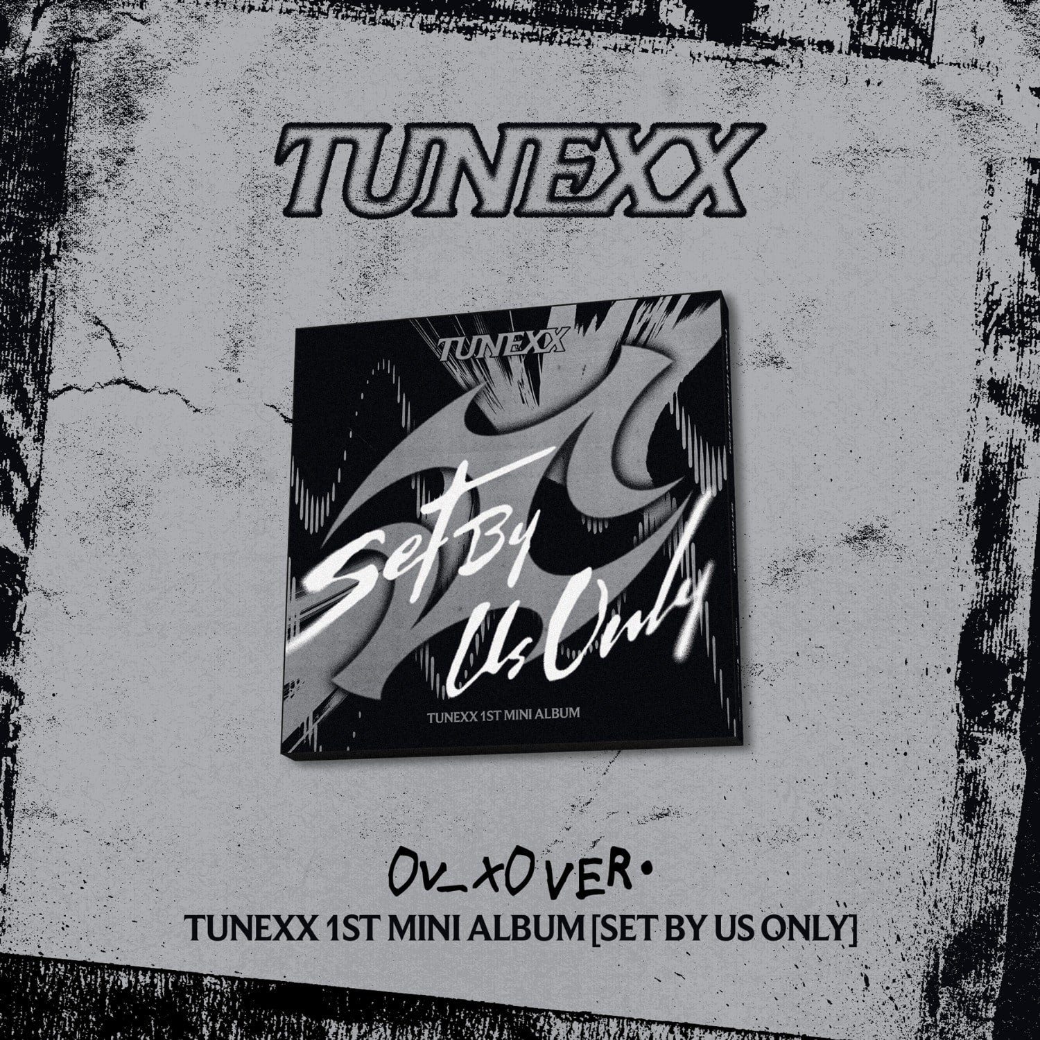 TUNEXX - 1st Album [SET BY US ONLY] (0v_x0 ver.) - Album Kpop, pochette sur fond noir/gris, mini album officiel