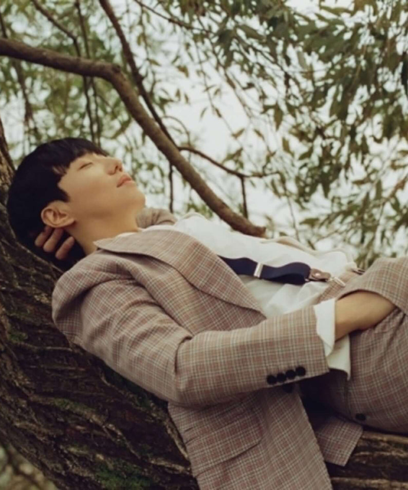 TWENTY - Album Kpop TWENTY, couverture de bijou musical du groupe, scène extérieure sous un arbre avec une ambiance détente