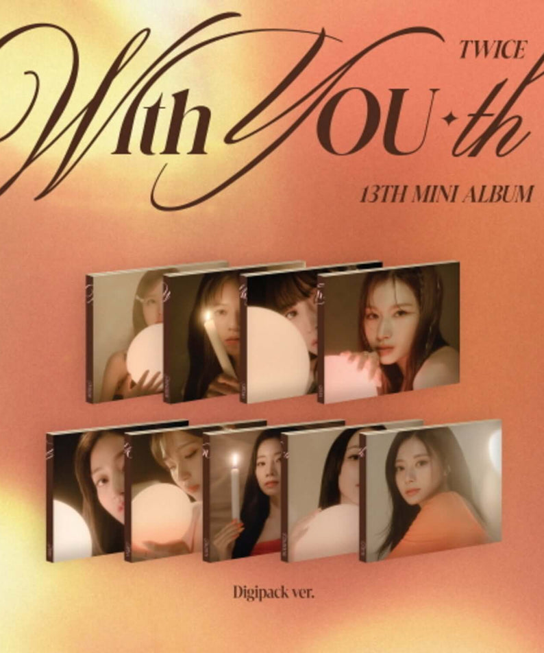 TWICE - 13th Album [With YOU-th] With YOU-th (Digipack Ver.) (Set of 9) album Kpop, visuel digipack avec photos sur fond rose