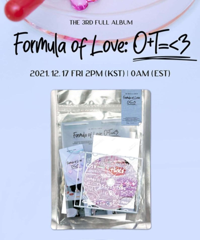 TWICE - [Formula of Love: O+T=<3](Result file ver.) - Album Kpop, visuel argenté avec pochettes dans fond pastel.
