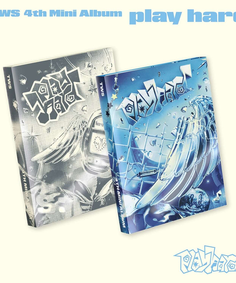 TWS - 4th Mini Album [play hard] (Random 1 of 2) - Album Kpop, couverture bleue et noire, TWS, visuel promo.