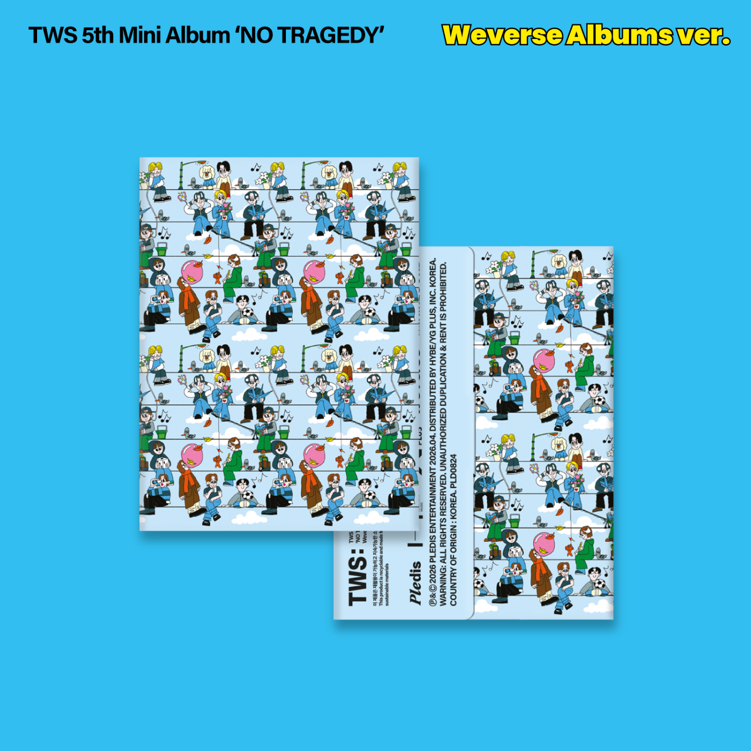 TWS - 5th Mini Album [NO TRAGEDY] (Weverse Albums ver.) - Album Kpop, visuel couverture et photobook sur fond bleu
