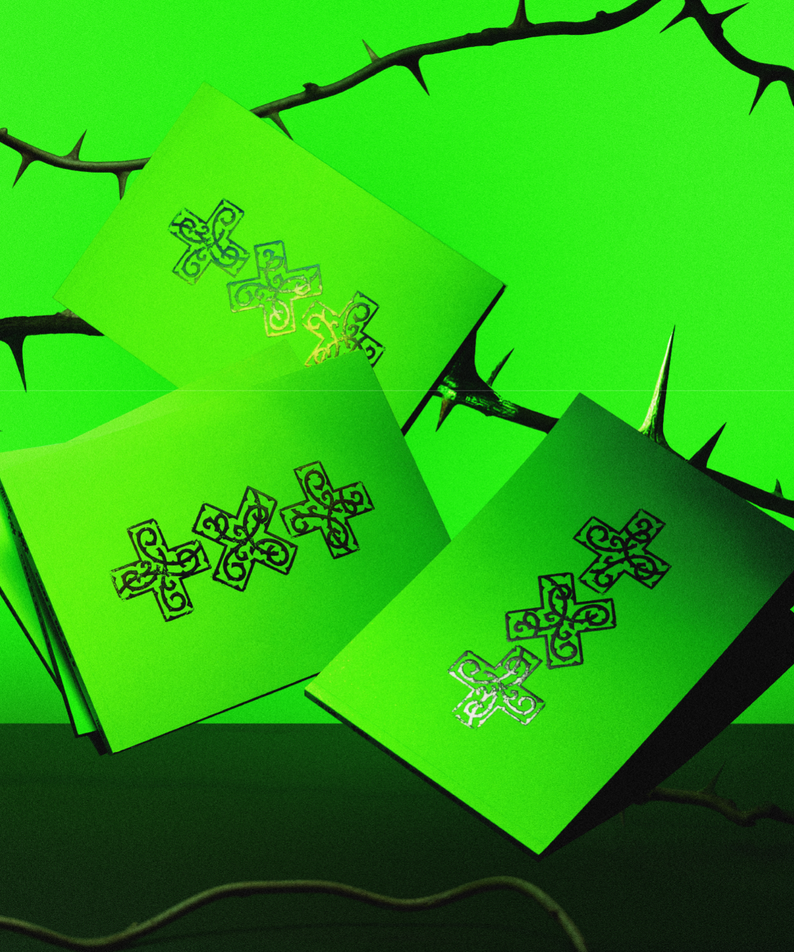 TXT - 7TH YEAR: (THORN Ver.)(Random 1 of 5) - Album Kpop, pochettes vert fluo, packs sur fond graphique, marque TXT