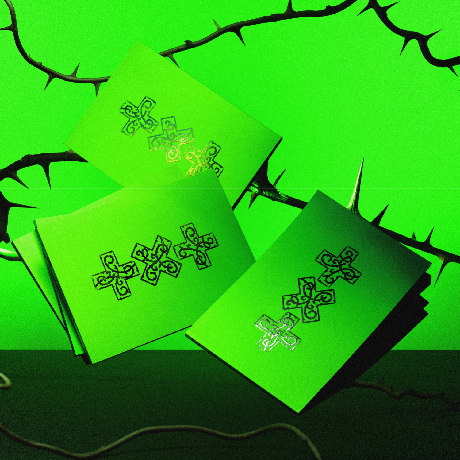 TXT - 7TH YEAR: (THORN Ver.)(Random 1 of 5) - Album Kpop, pochettes vert fluo, packs sur fond graphique, marque TXT