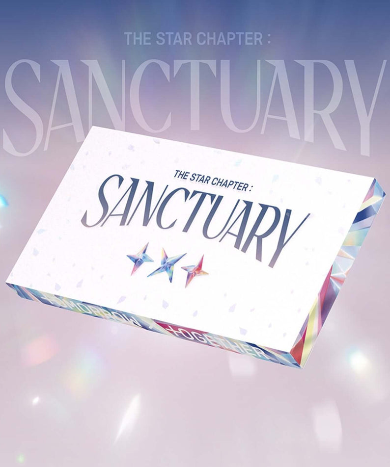 TXT - [ : SANCTUARY] (ANGEL Ver.) (Set of 5) - Album Kpop, coffret de cinq, visuel lumineux avec boîte “SANCTUARY”.