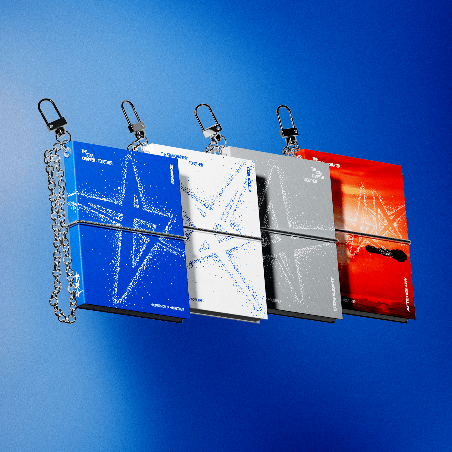 TXT - [ : TOGETHER] (Mini Book Keyring Ver.) (Random 1 of 4) - Album Kpop : mini livres porte-clés, fond bleu/rouge, marque TXT
