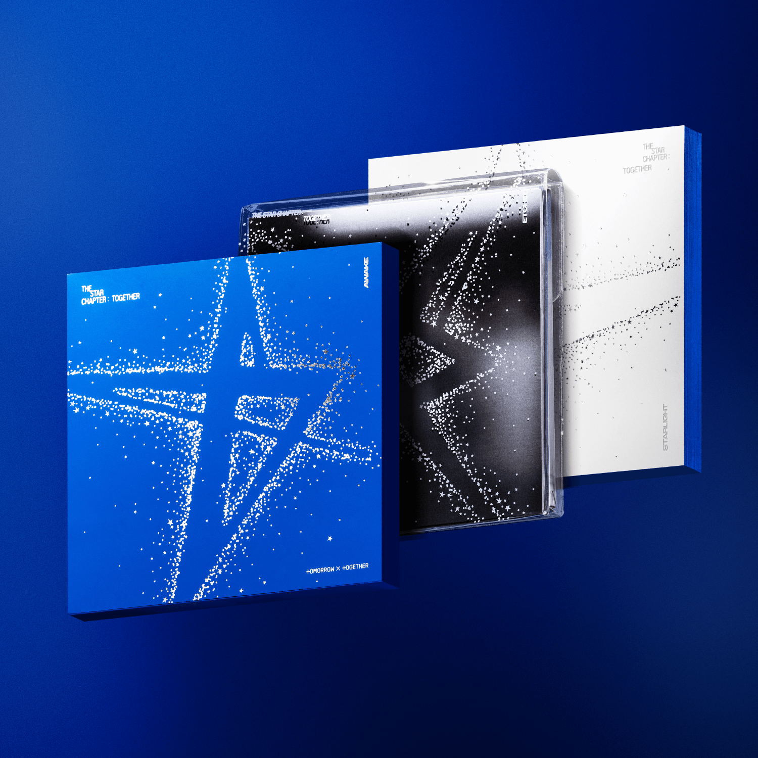 TXT - [ : TOGETHER] (Random 1 of 3) - Album Kpop TXT, pack de photos bleu sur fond bleu, boîtiers CD visuels.