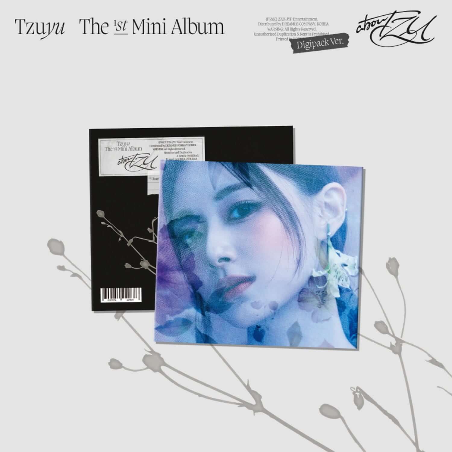 TZUYU - 1st Album [abouTZU] (Digipack ver.) - Album Kpop, photo du digipack et livret sur fond clair, marque TZUYU