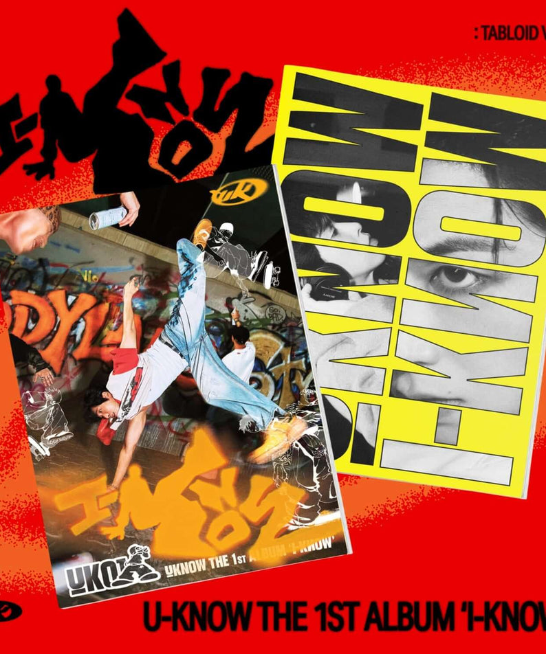 U-KNOW YUNHO - 1st Album [I-KNOW] (Tabloid Ver.) (Random 1 of 2) - Album Kpop, visuel tabloid rouge, marque U-KNOW