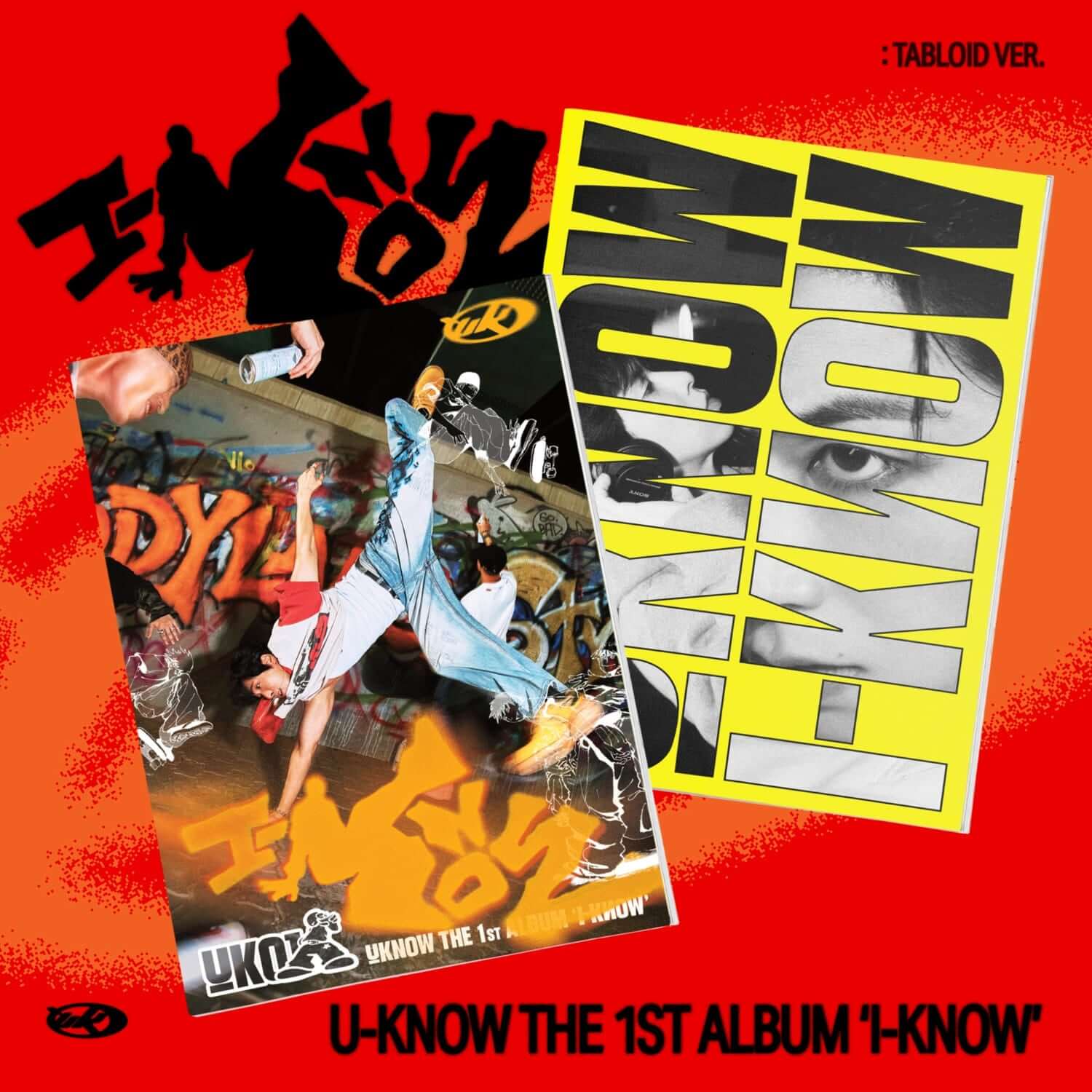U-KNOW YUNHO - 1st Album [I-KNOW] (Tabloid Ver.) (Random 1 of 2) - Album Kpop, visuel tabloid rouge, marque U-KNOW
