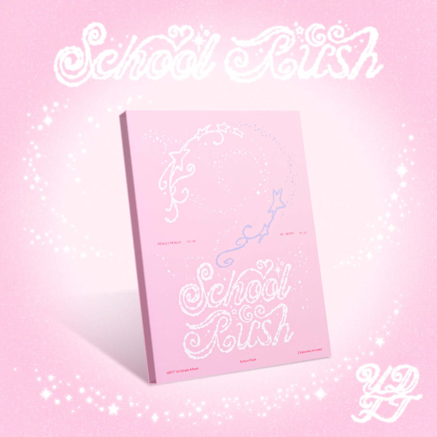 UDTT - 1st Single Album [School Rush] - Album Kpop, couverture rose “School Rush”, style école et étoiles, visuel produit UDTT.
