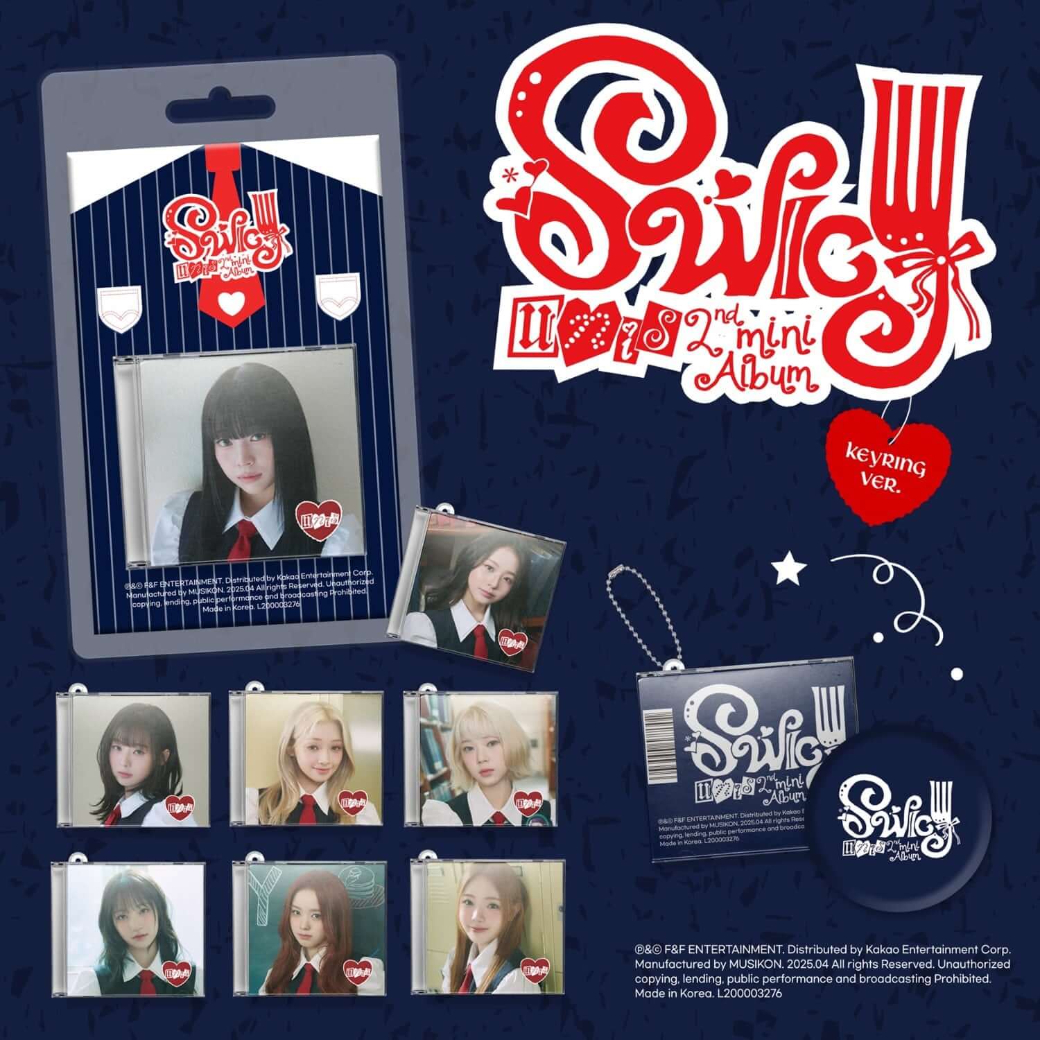 UNIS - 2nd Album [SWICY] (Keyring Ver.) - Album Kpop, visuel packaging avec porte-clés UNIS, fond bleu nuit.