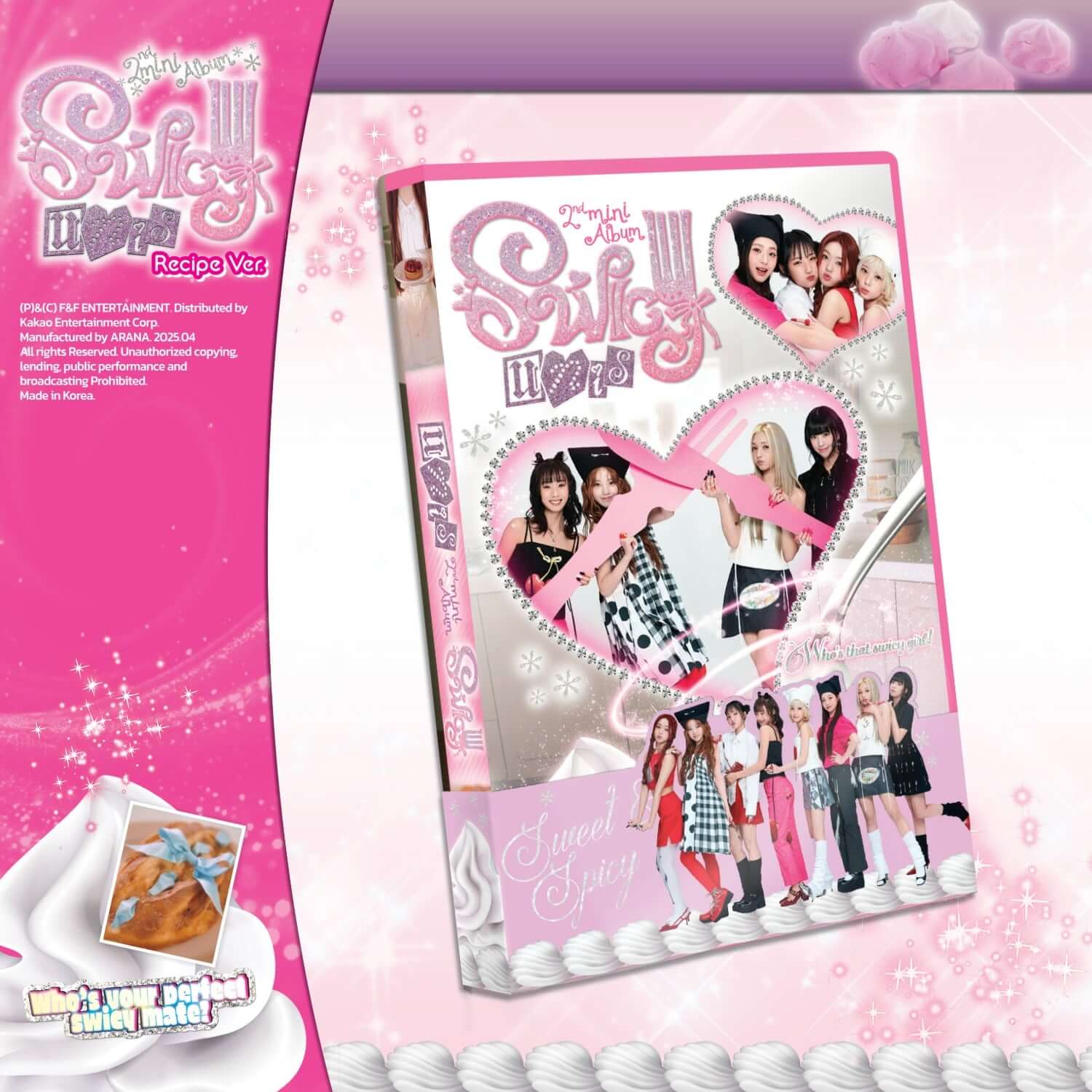 UNIS - 2nd Album [SWICY] (Recipe Ver.) - Album Kpop : pochette UNIS rose violette, visuel Kpop, décor étoiles et paillettes.