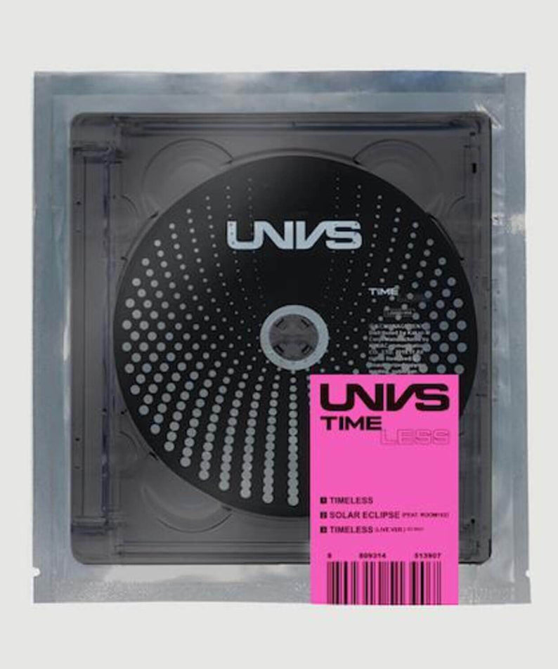 UNVS - [TIMELESS] - Album Kpop, CD UNVS dans boîtier transparent bleu, visuel studio rétro, design “TIMELESS”