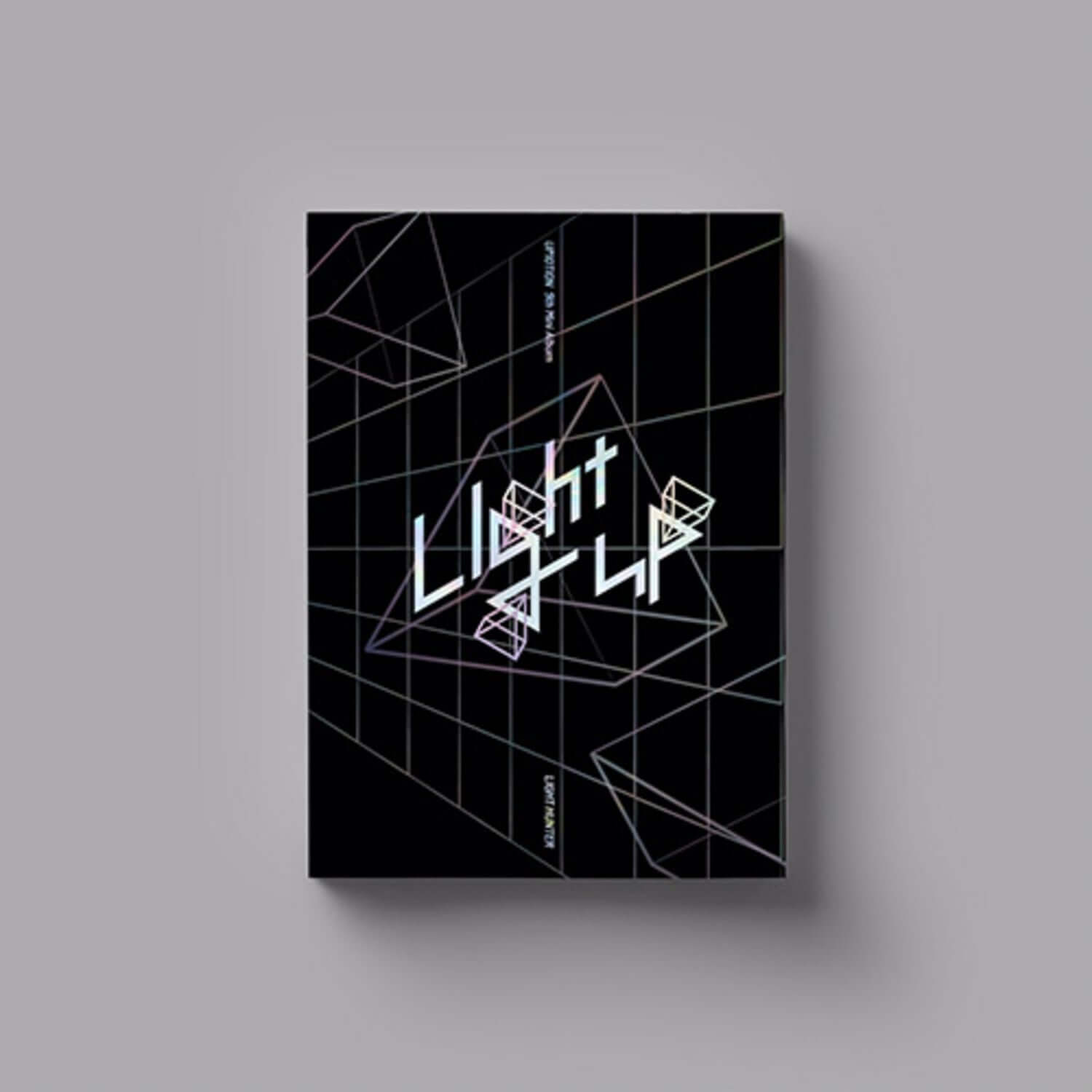 UP10TION - 9th Album [Light UP] (LIGHT HUNTER ver.) - Album Kpop, pochette noire avec design géométrique lumineux du groupe.
