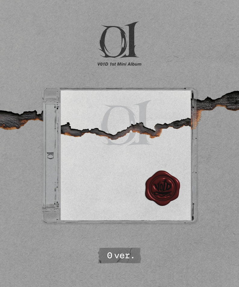 V01D - 1st Mini Album [01] (0 ver.) - Album Kpop : visuel CD blanc et cachet rouge, marque V01D sur fond gris.